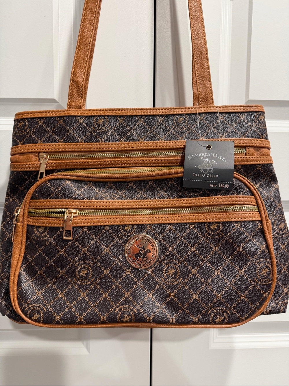 Beverly Hills Polo Club Brown and Tan Logo Tag Shoulder Bag